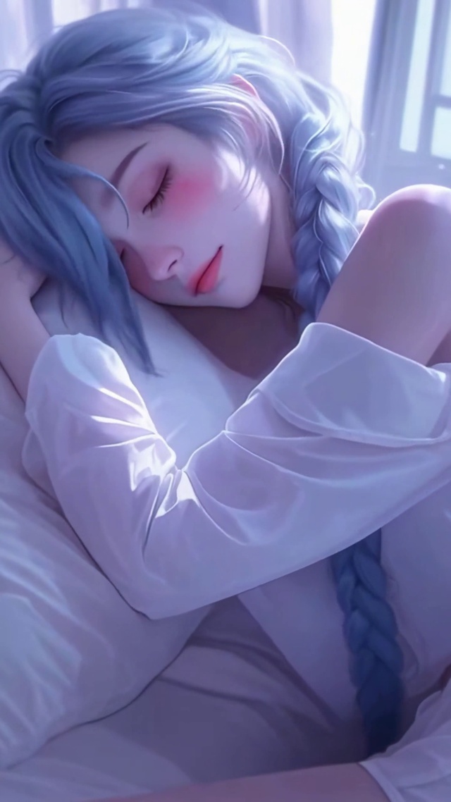 蓝发少女午睡