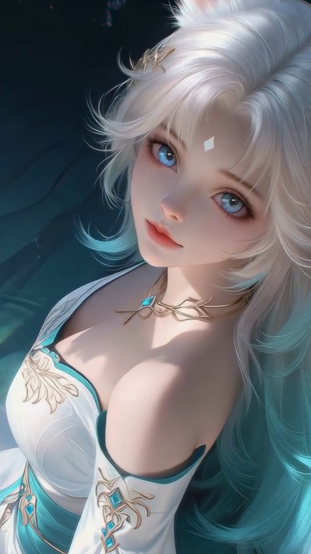 池边莲花旁的狐耳少女