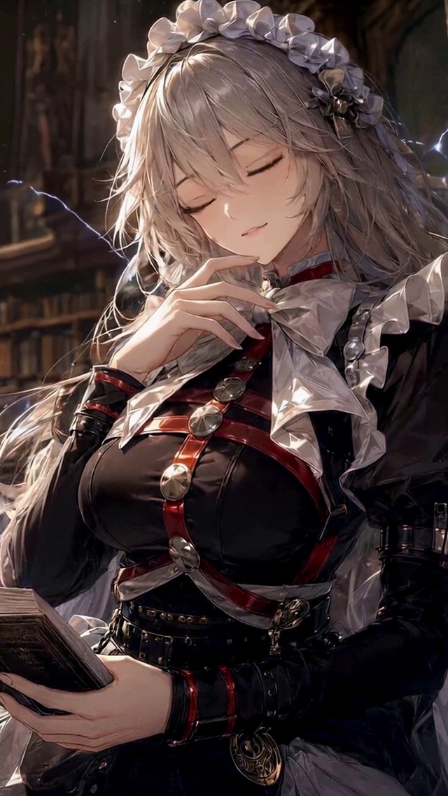 图书馆银发女仆美少女