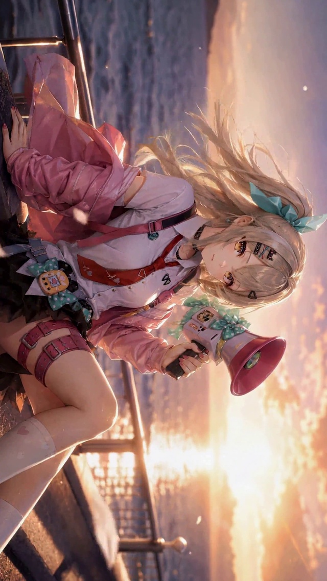 海边日落二次元美少女