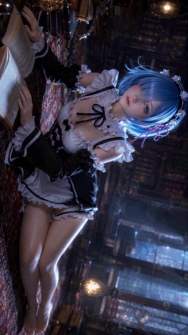 书房蓝发女仆雷姆 二次元美少女