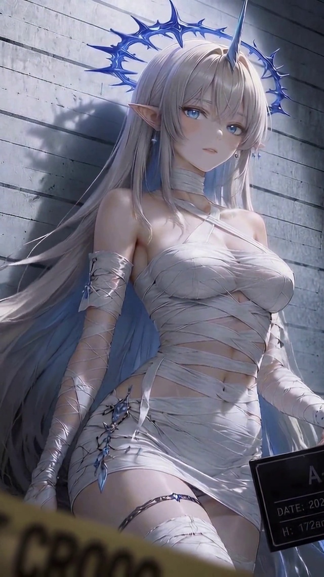 绷带服银发精灵美少女
