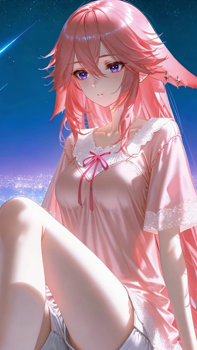 星夜窗边粉狐