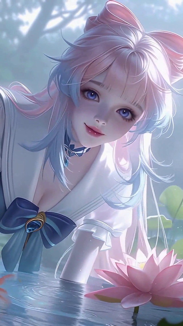 荷塘粉发二次元美少女