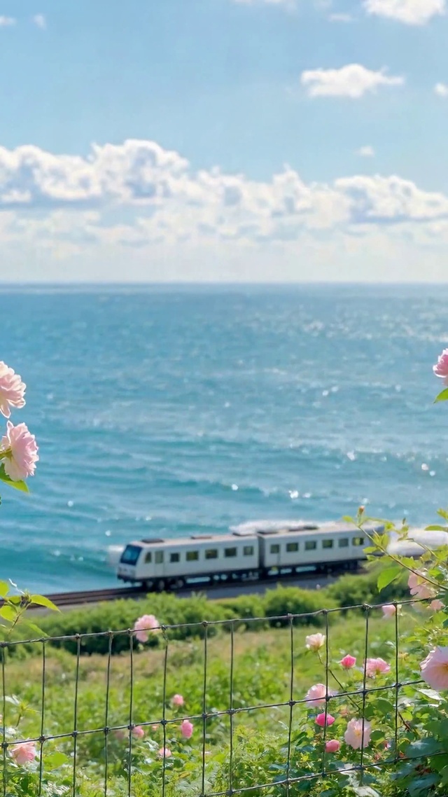 海边沿海列车清新风景