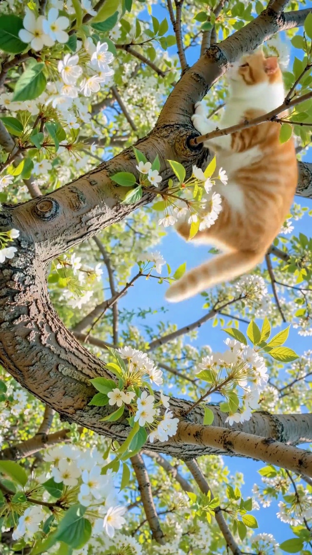 花树间的橘猫