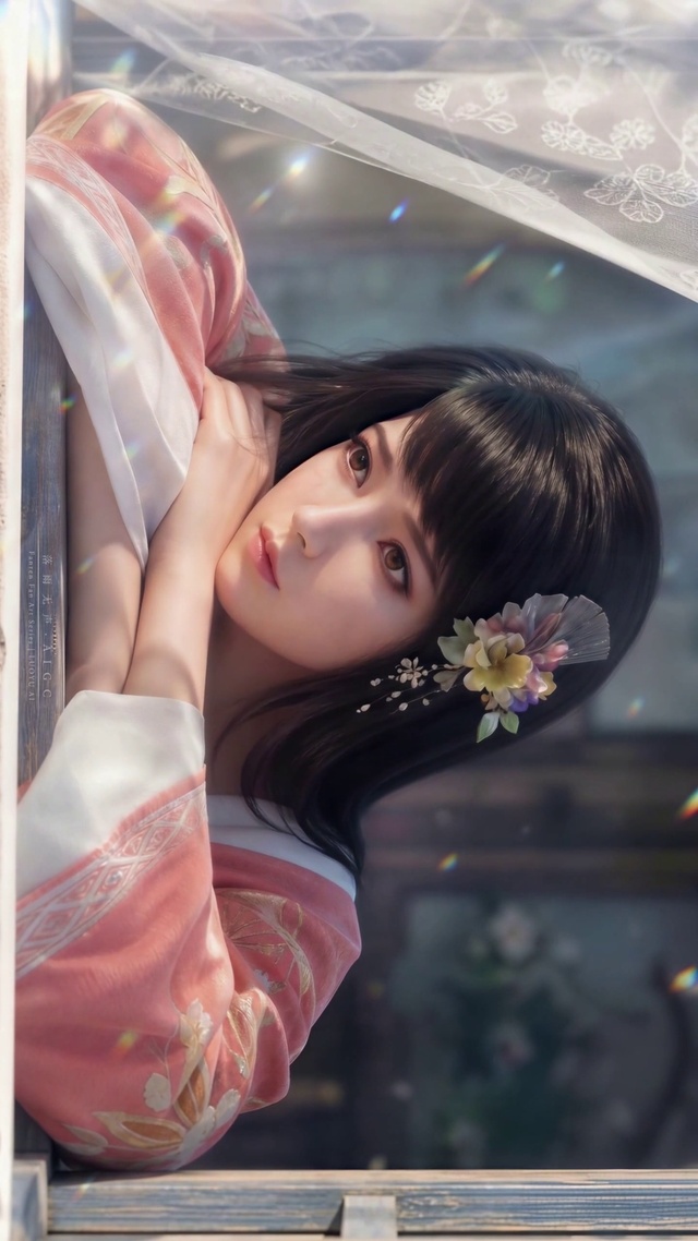墨彩环倚窗