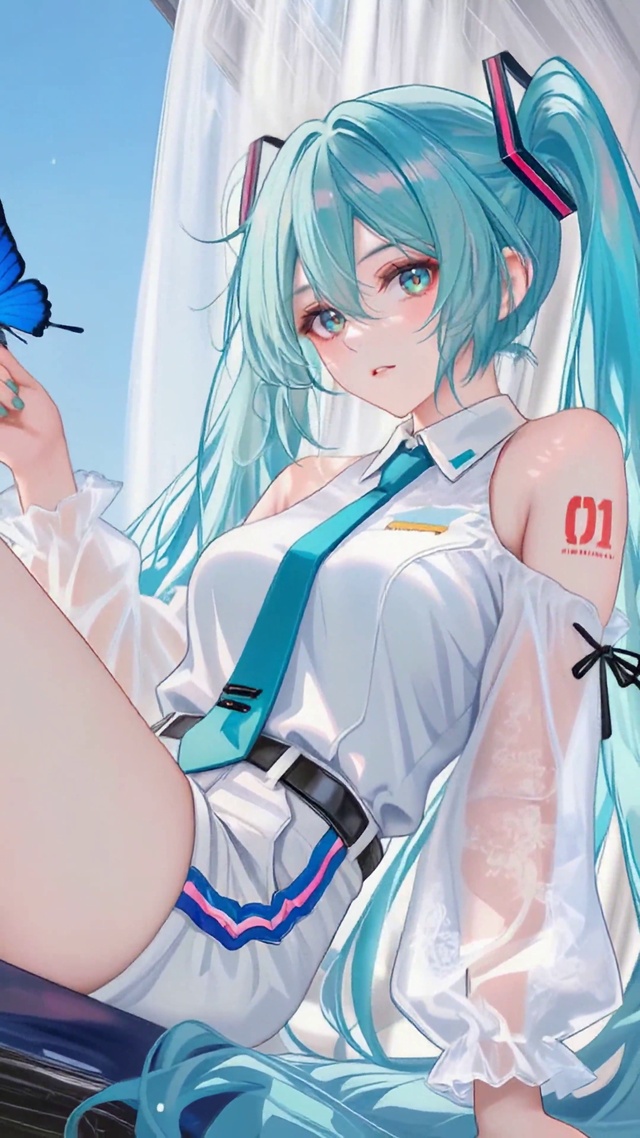 清新窗边蓝蝶初音美少女