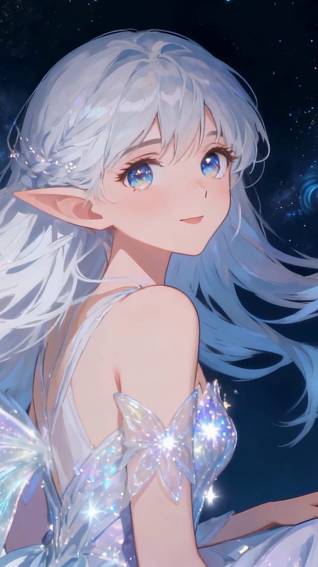 星空下的银发精灵少女