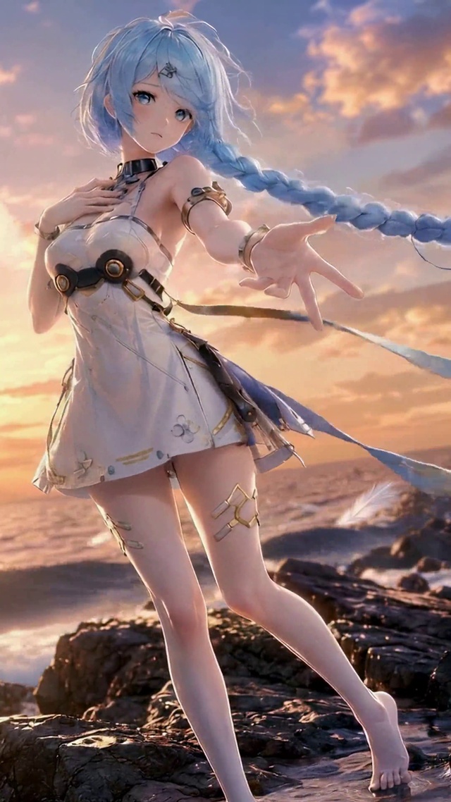 海边落日少女