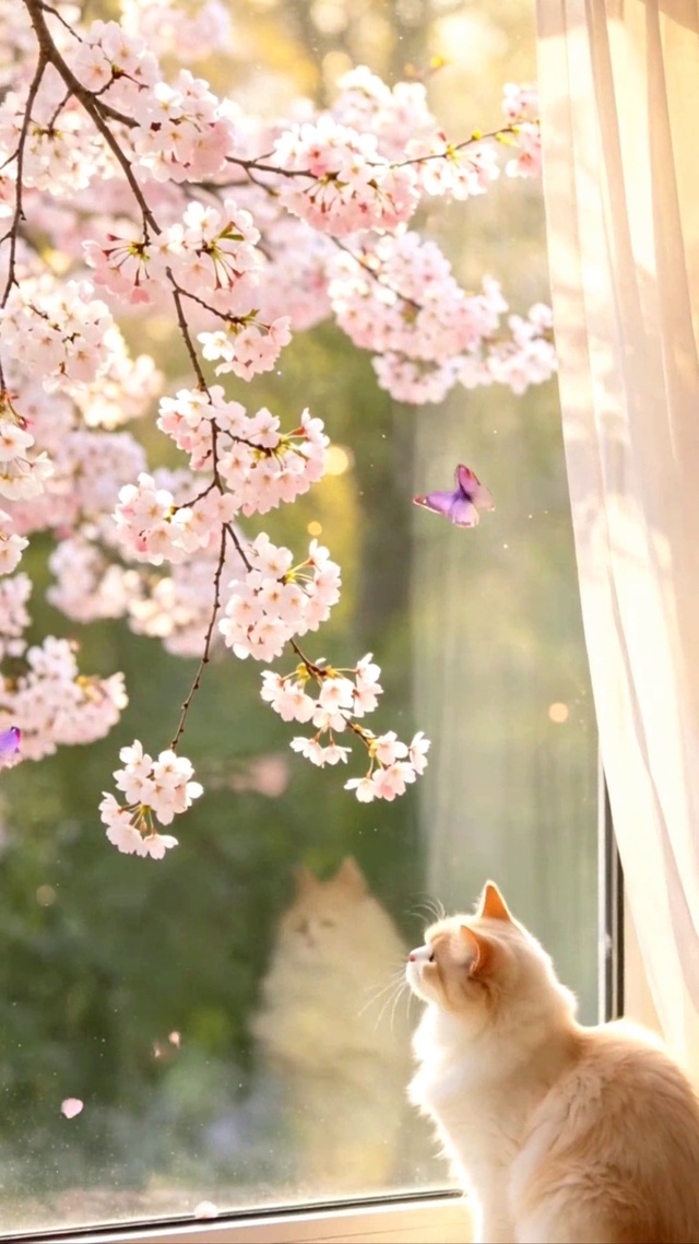 猫与花
