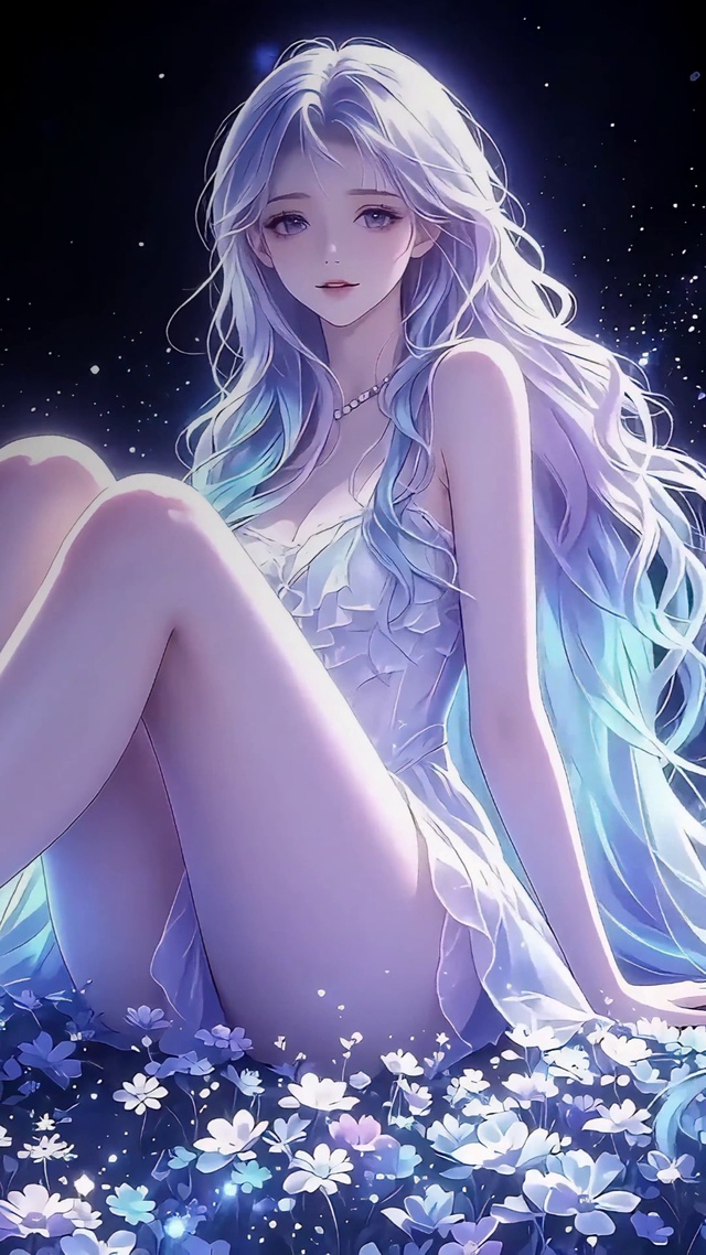 星空下的紫发长腿少女