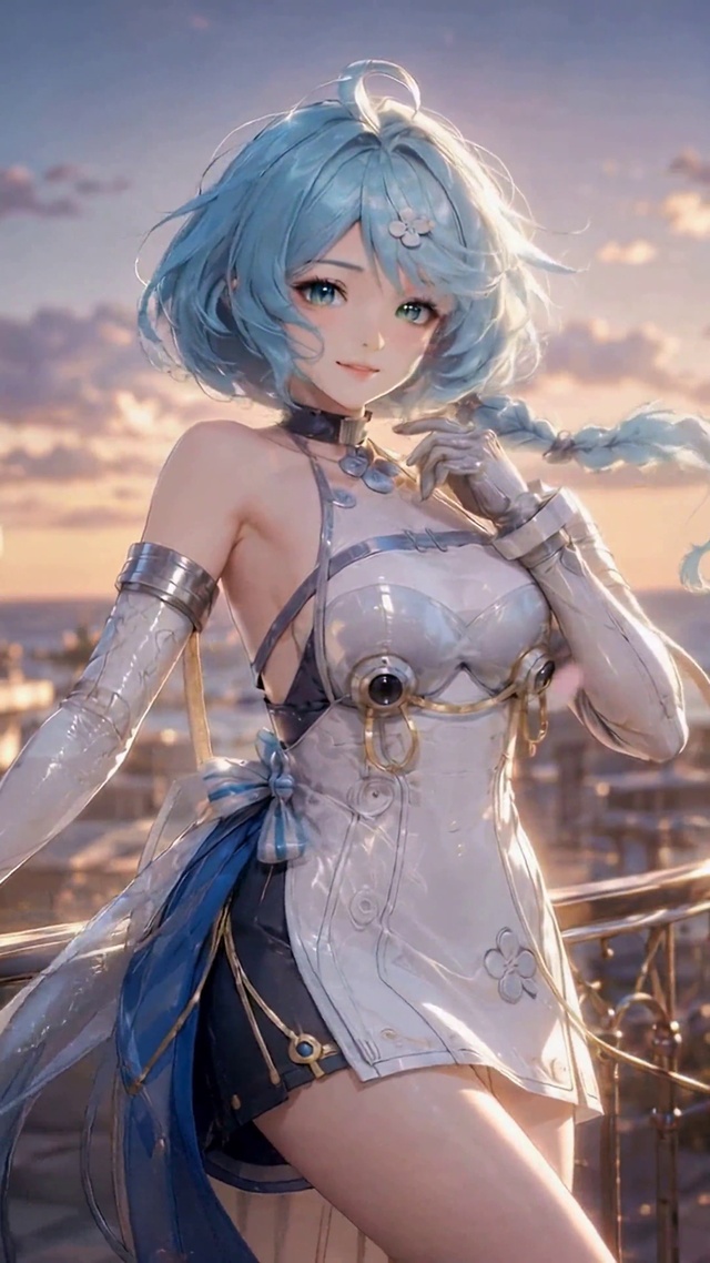 海边蓝发少女