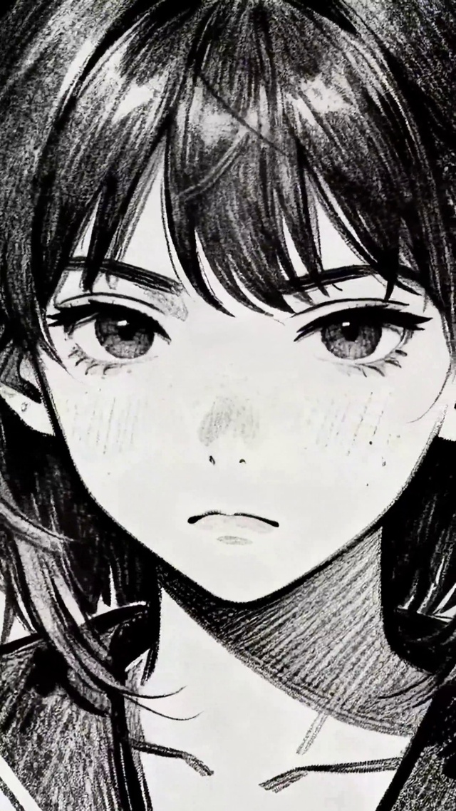 黑白素描二次元短发少女