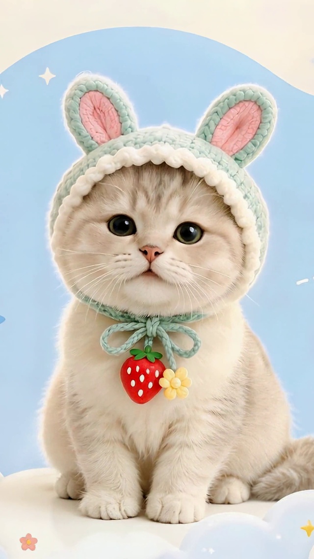 可爱兔耳猫咪云端小憩