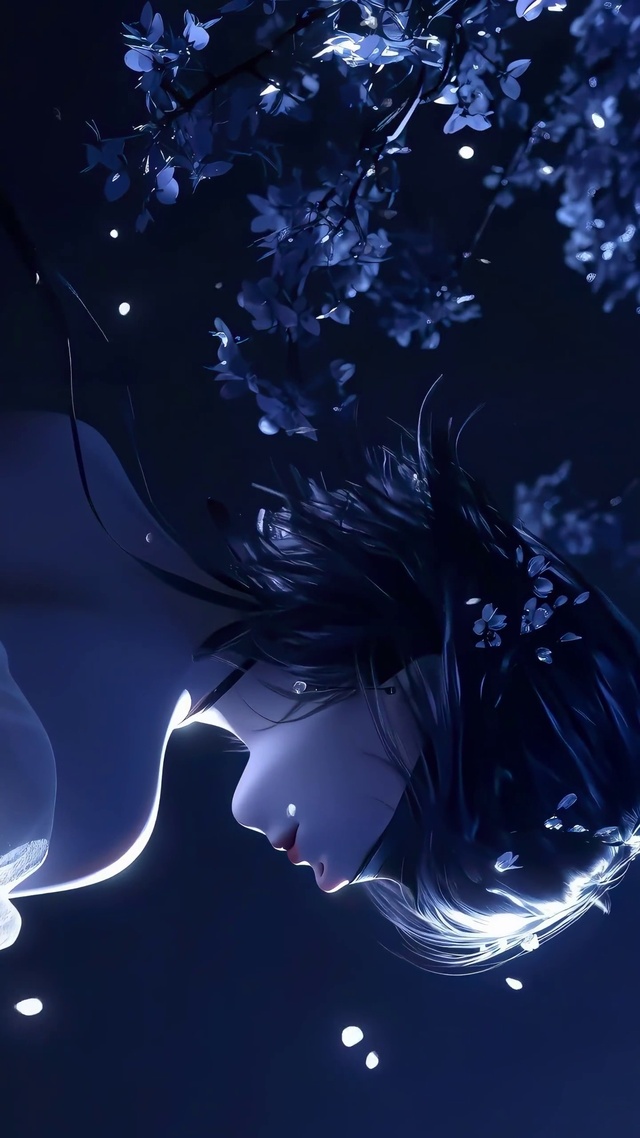 蒙眼落花短发少女