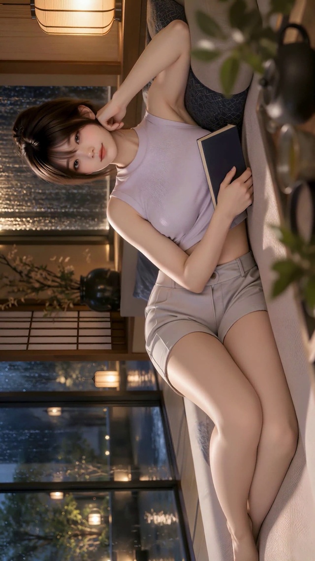 雨夜暖室休闲美女