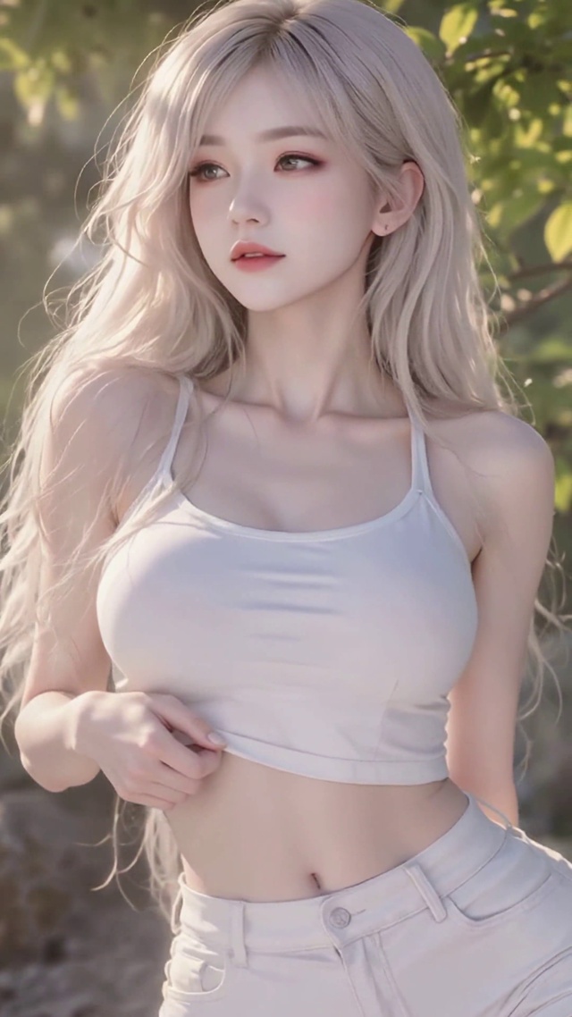阳光下的林间清纯美少女