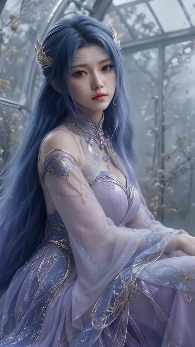 蓝紫长发古风唯美少女