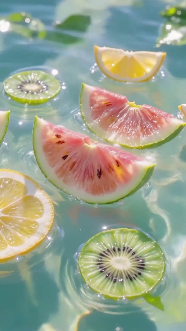 漂浮水面的夏日水果