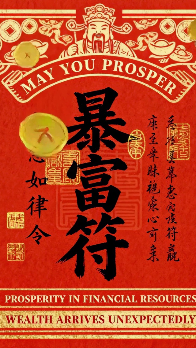 国风红金暴富符招财壁纸
