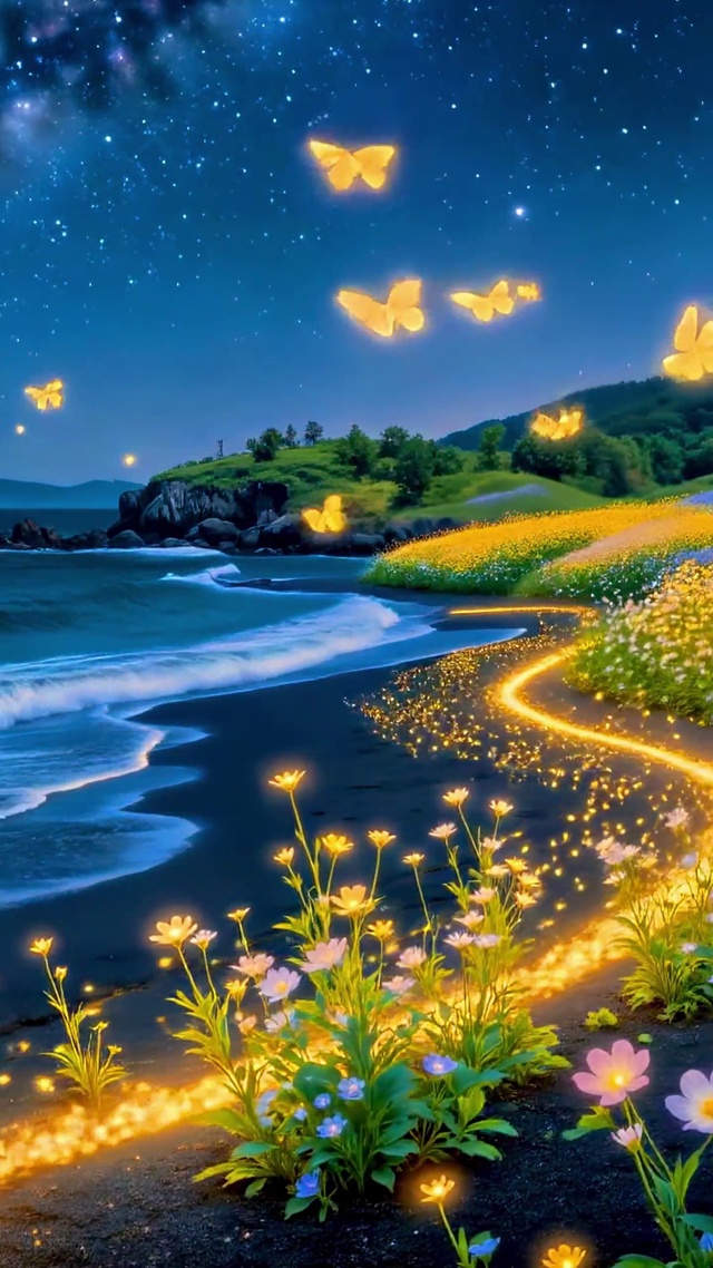 星河下的荧光海岸花田