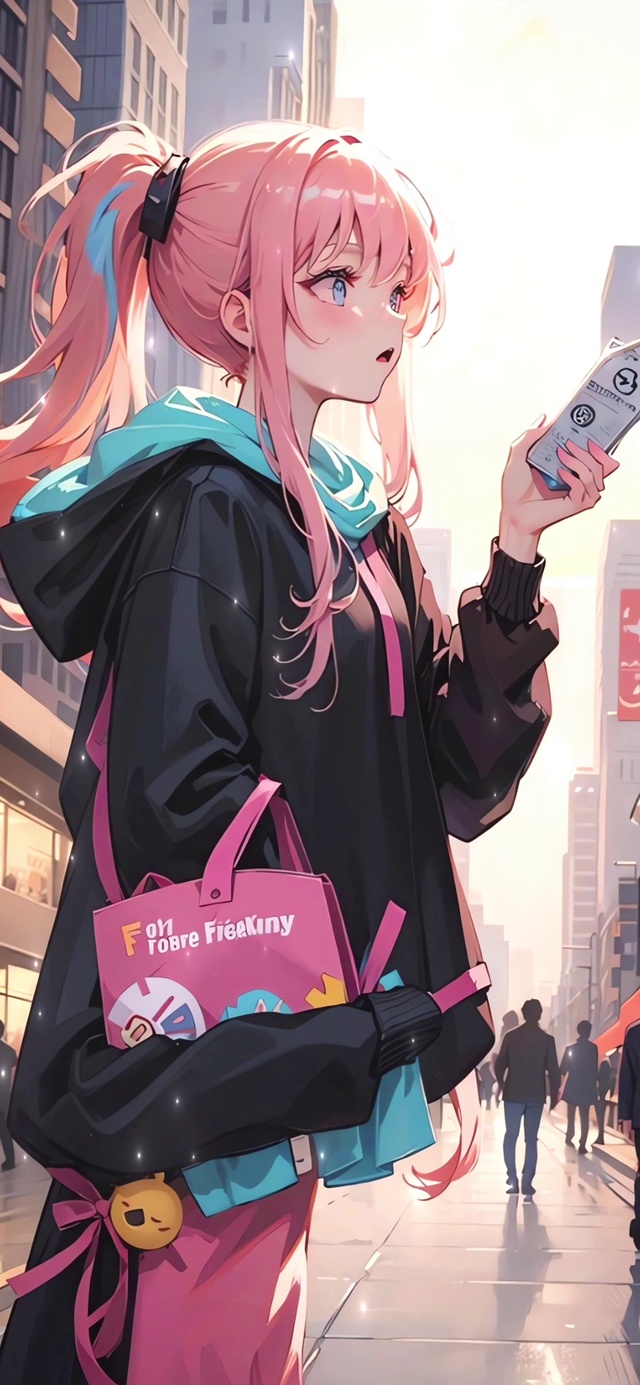 粉发精绘城市女孩