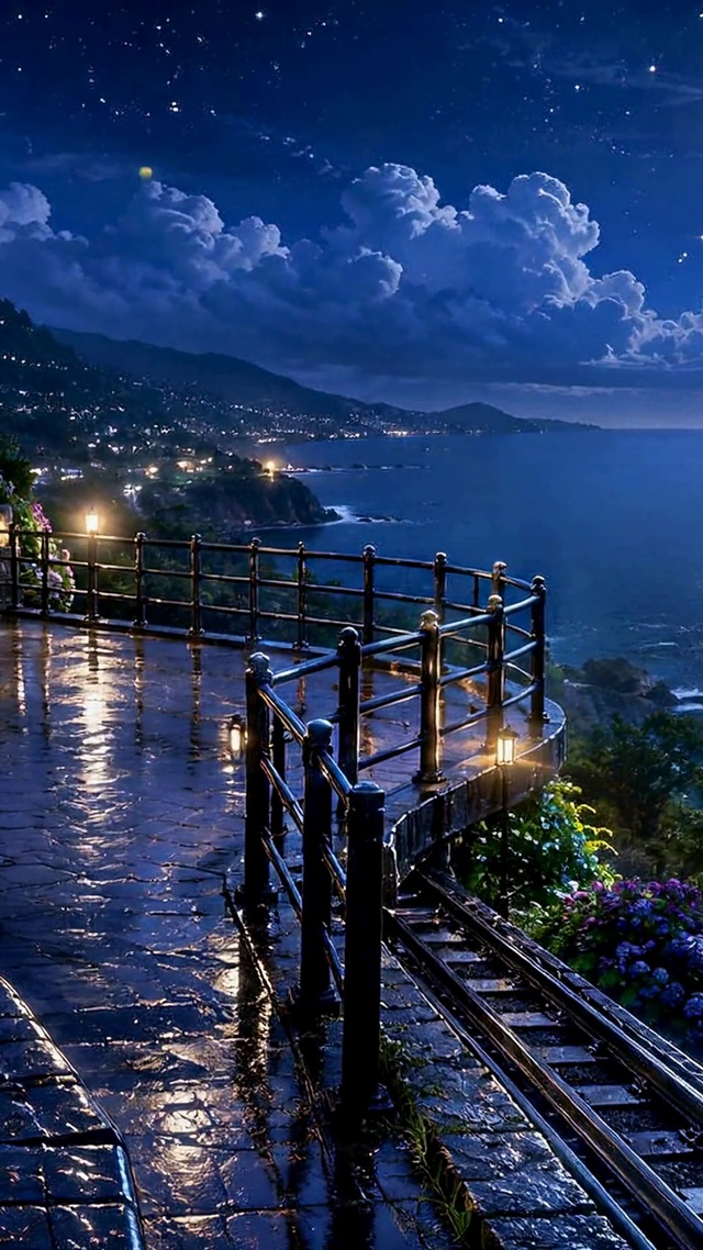 月夜海景花园