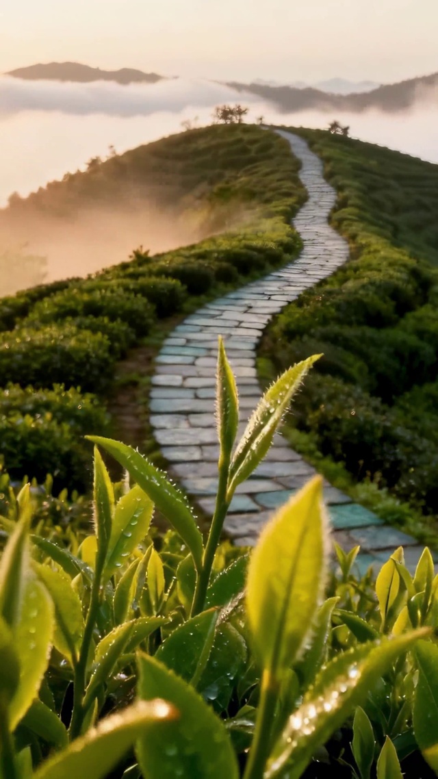 云海茶山晨雾日出