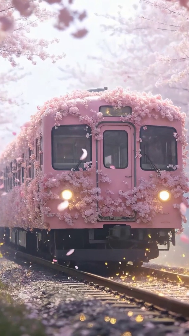 樱花树木火车