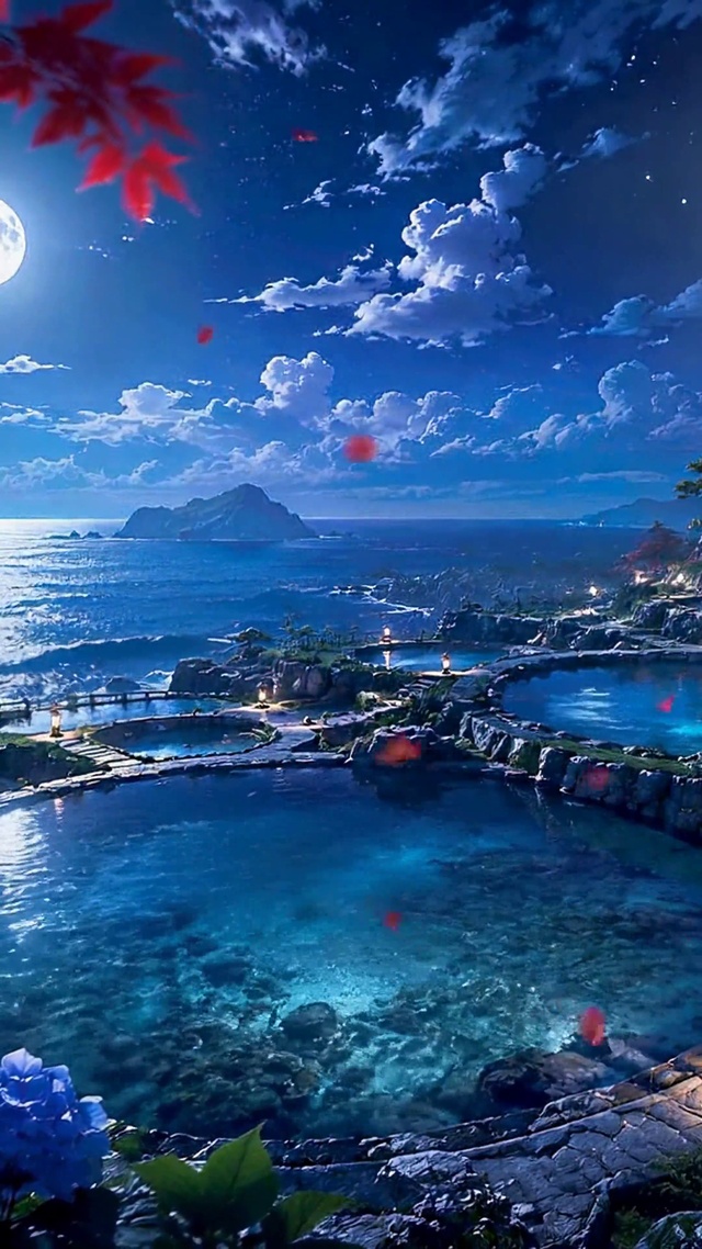 月夜海岸灯塔