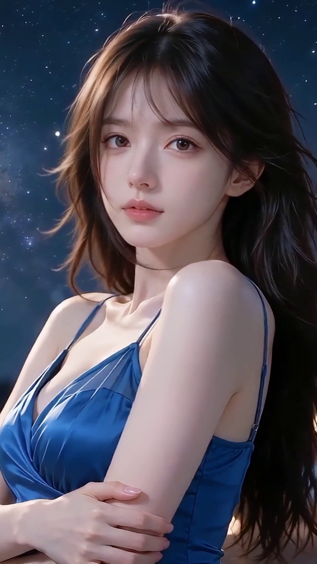 蓝色晚礼服星空少女