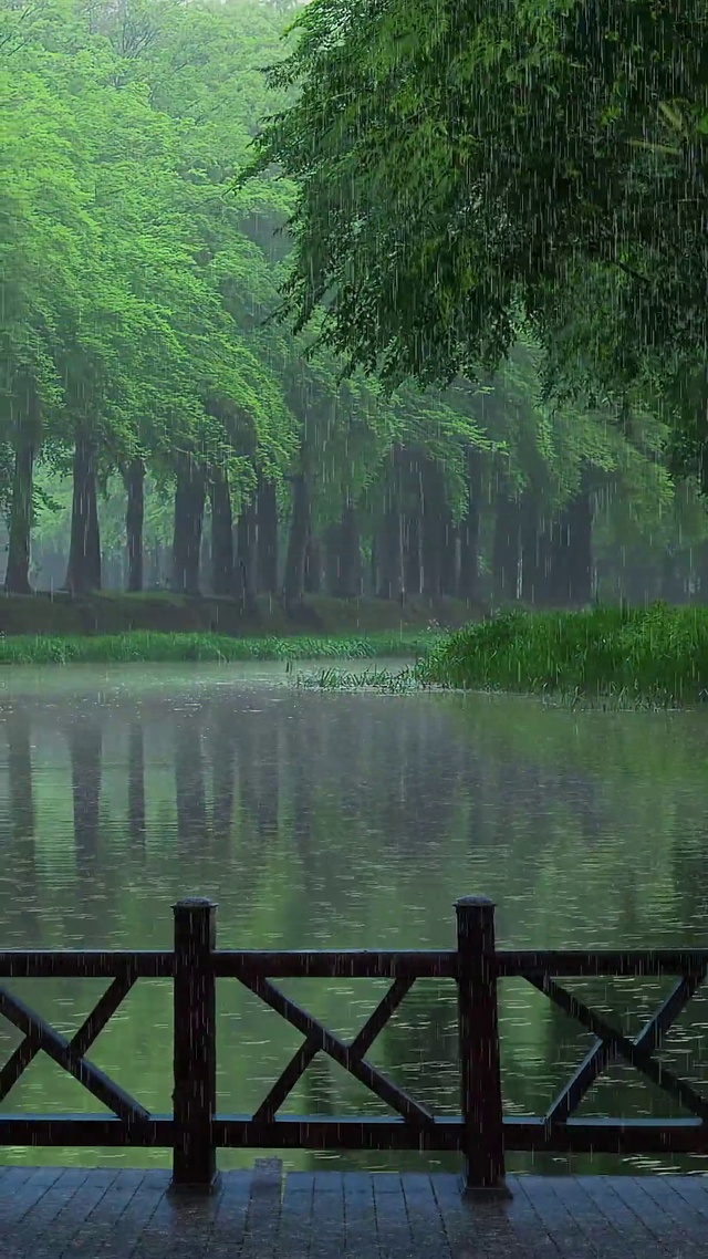 绿色唯美雨天