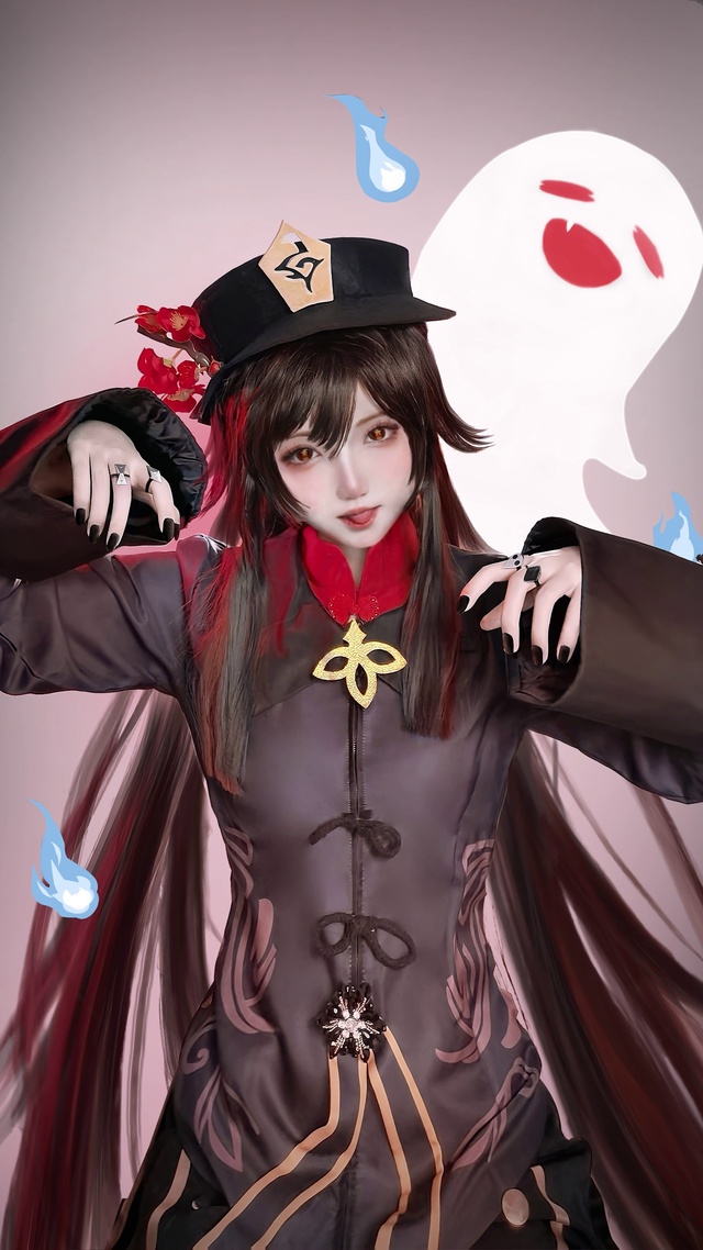 小白白姨cosplay原神游戏胡桃万圣节主题