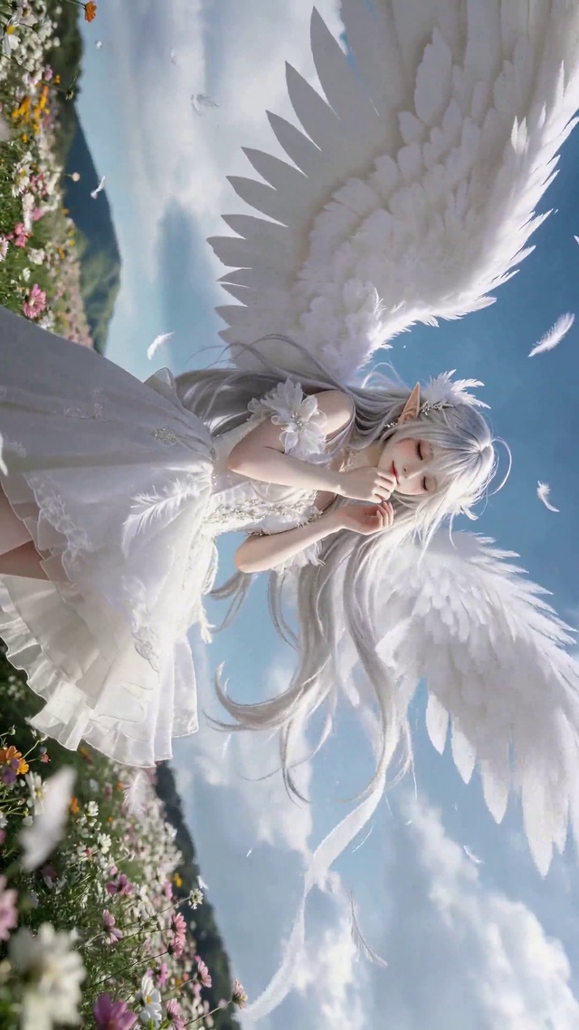 花海中的银发天使美少女