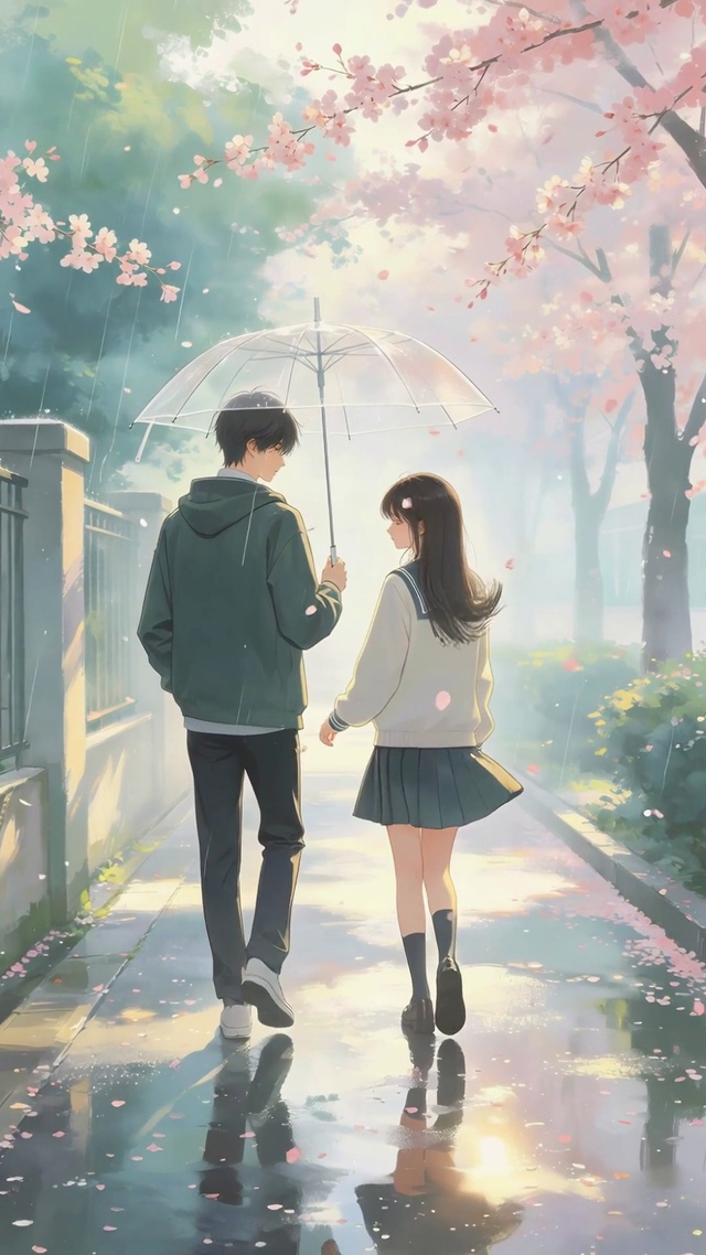 雨中漫步情侣