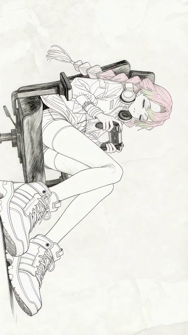 线稿黑白素描甘露寺电玩少女