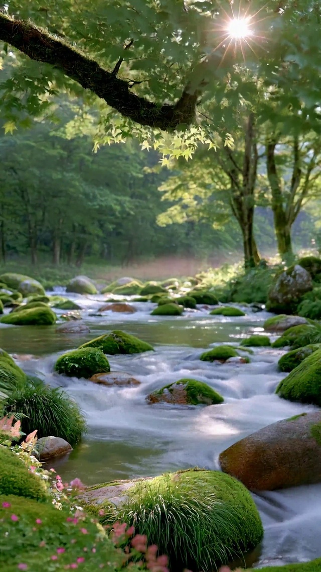 静谧清新林间溪流美景