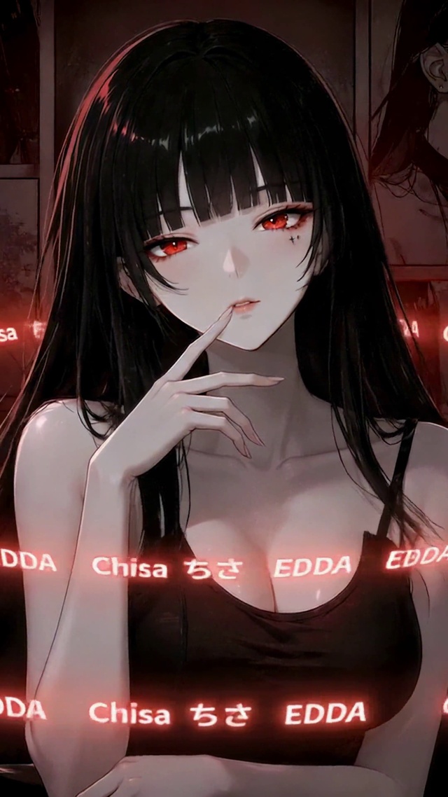 暗黑黑发漫画少女文字环绕