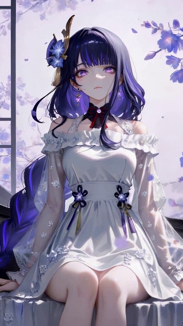 幽窗紫发美少女