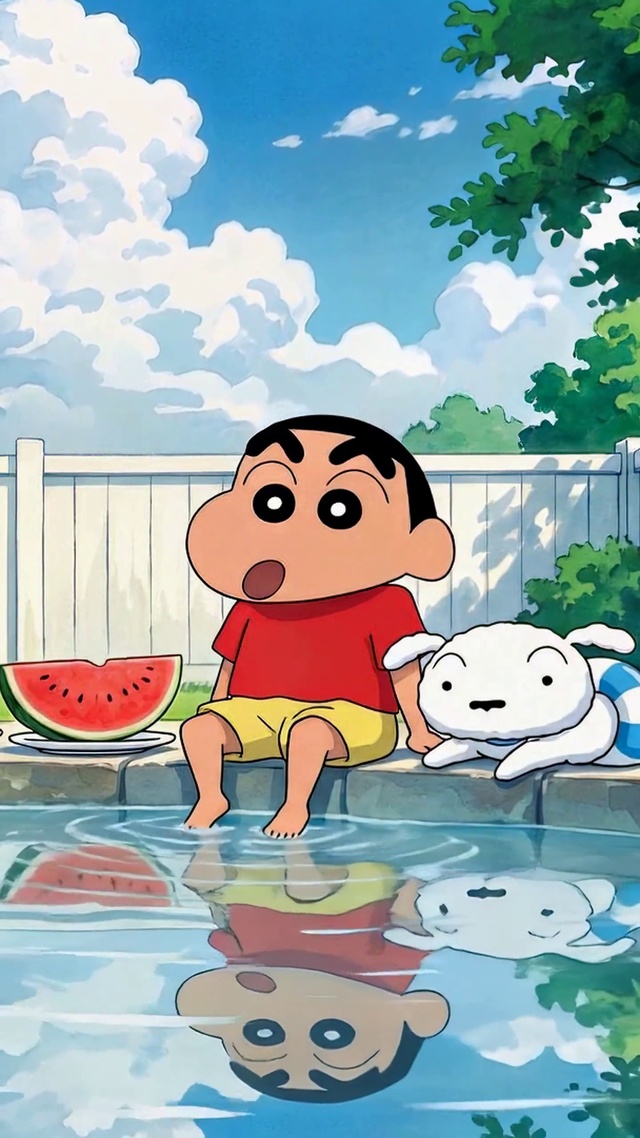 夏日泳池蜡笔小新与小白