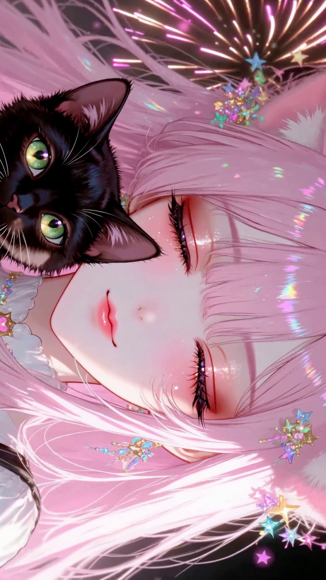 粉发猫耳异瞳少女