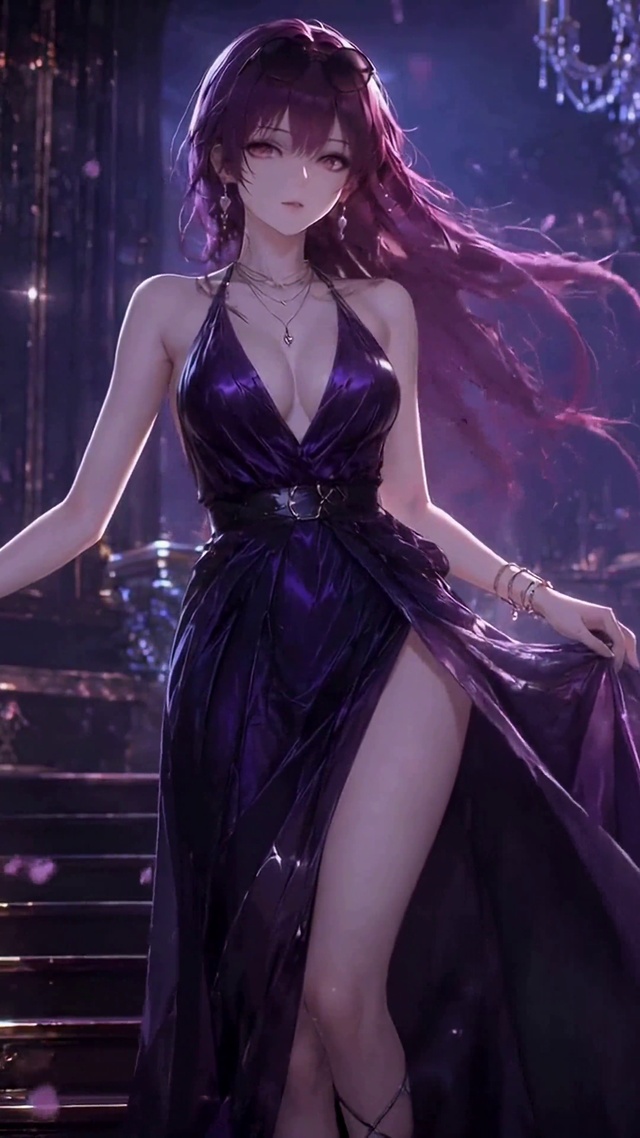 暗夜宫殿紫发紫礼服美少女