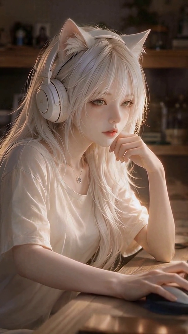 深夜办公的白发猫耳美少女