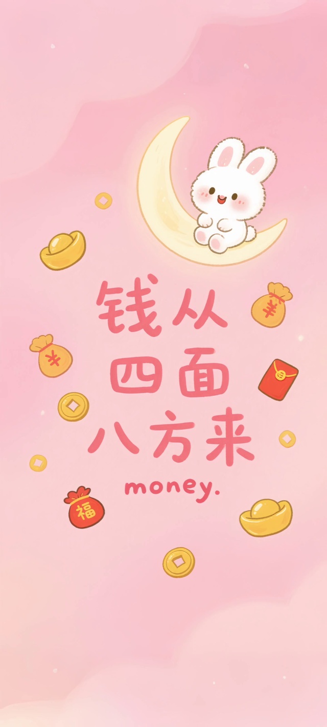 粉色卡通兔子钱从四面八方来