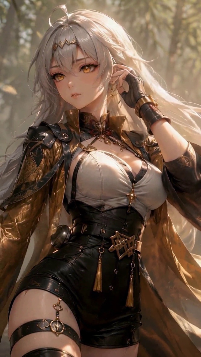 竹林光影银发美少女