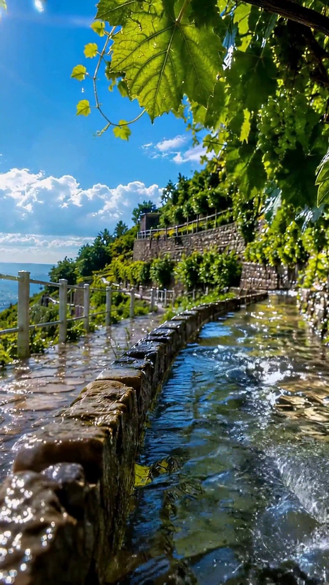 晴朗山间河谷治愈自然风光