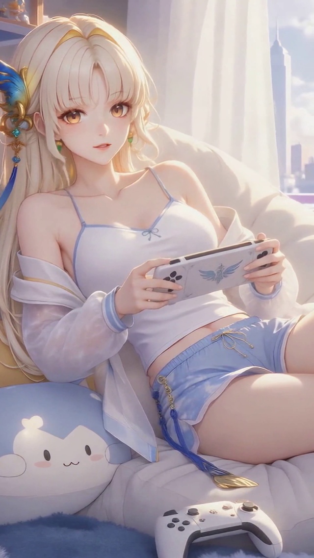 休闲玩游戏的美少女穗穗
