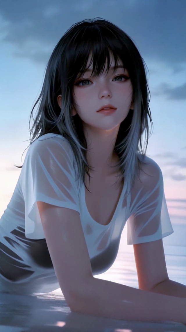 黄昏海边长腿美少女