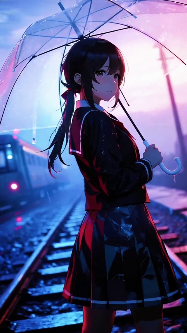 雨中站台等待